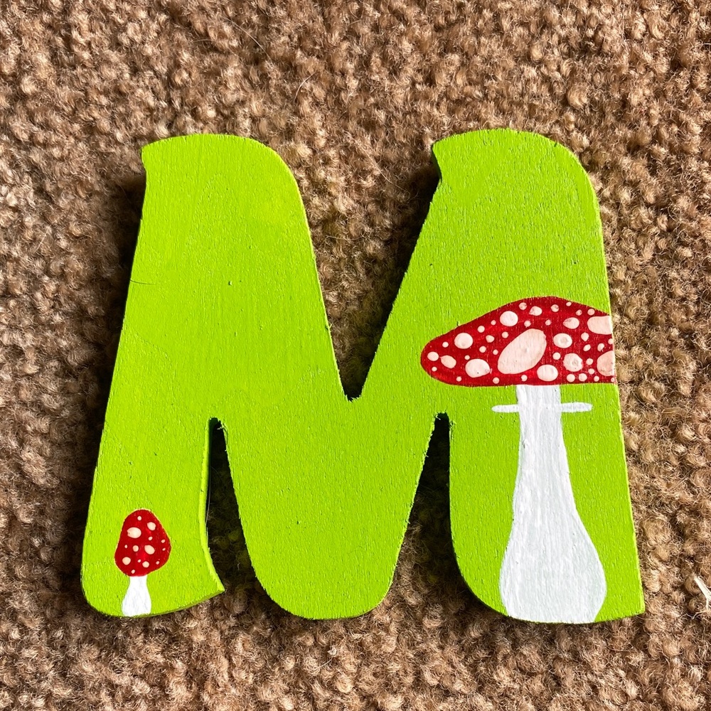 Green Mushroom Wooden Letter Art